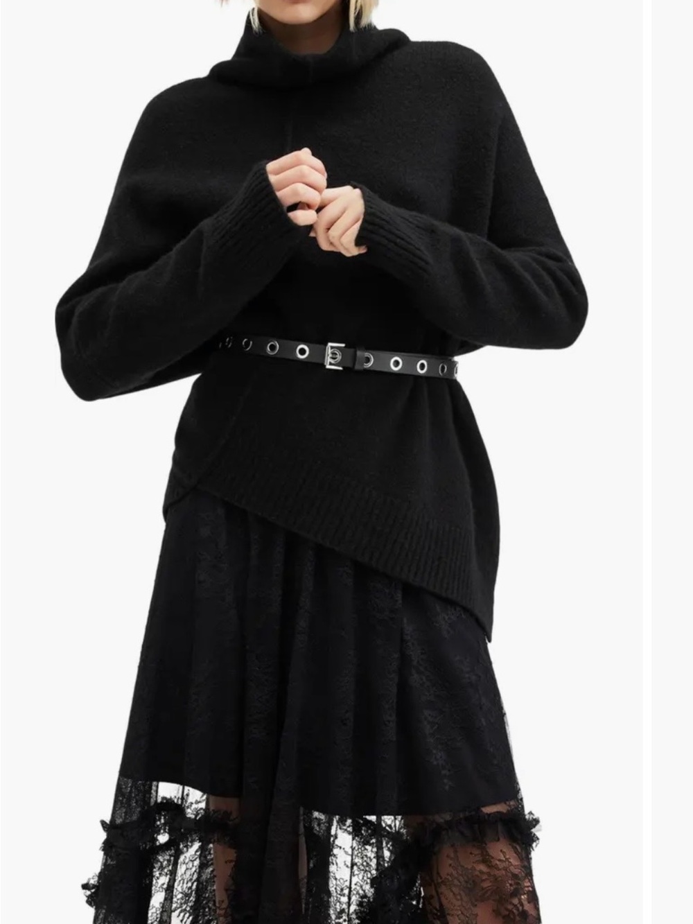 All Saints Black Draped Mock Turtleneck Sweater size large